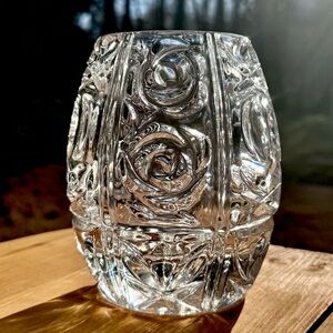 VTG Bohemian Crystal Vase Rose Medallion Pineapple Fan Pattern Starburst Base